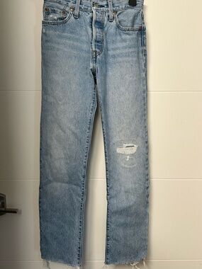 Levi's Light Blue Straight-Leg Jeans with Distressed Knee